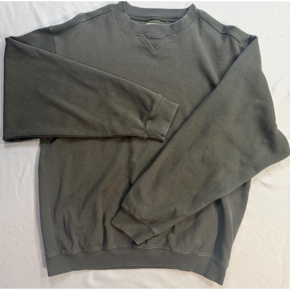 Eddie Bauer Mens Ribbed Cotton Crewneck Sweatshirt Vintage Gray Green Medium